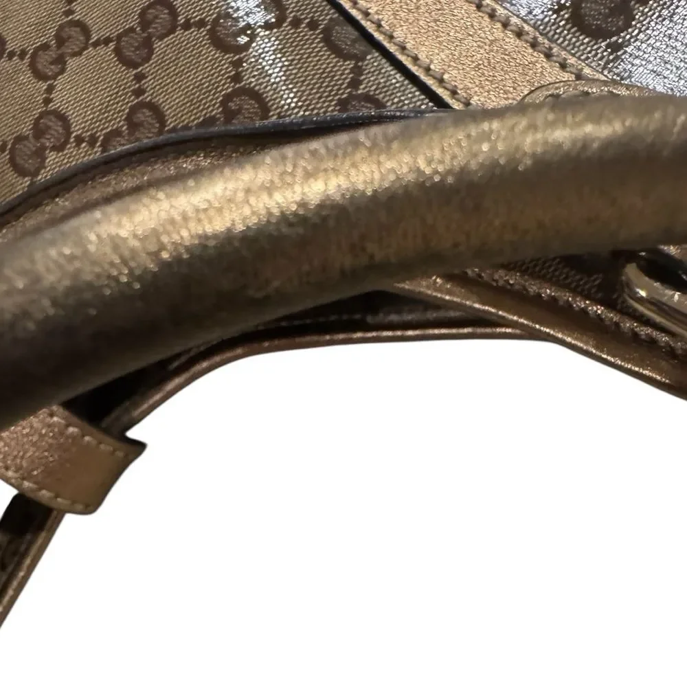Gucci GG Crystal Beige Brown Canvas Gold Leather Trim Medium Joy Shoulder Bag - Picture 11 of 13